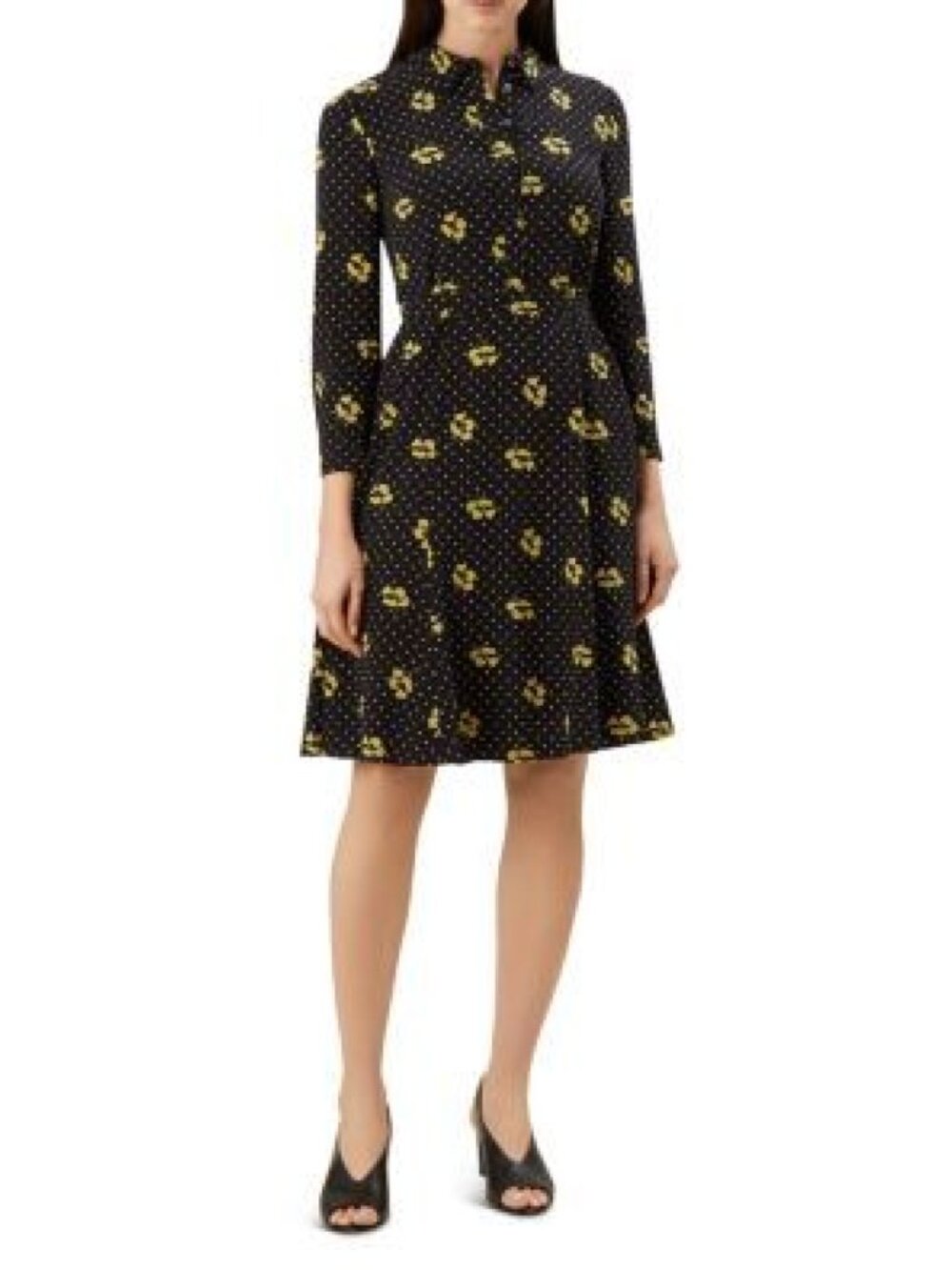 Hobbs London NWT Emberly Dotted Floral Long Sleeve Tie Waist Fit Flare Dress, 6